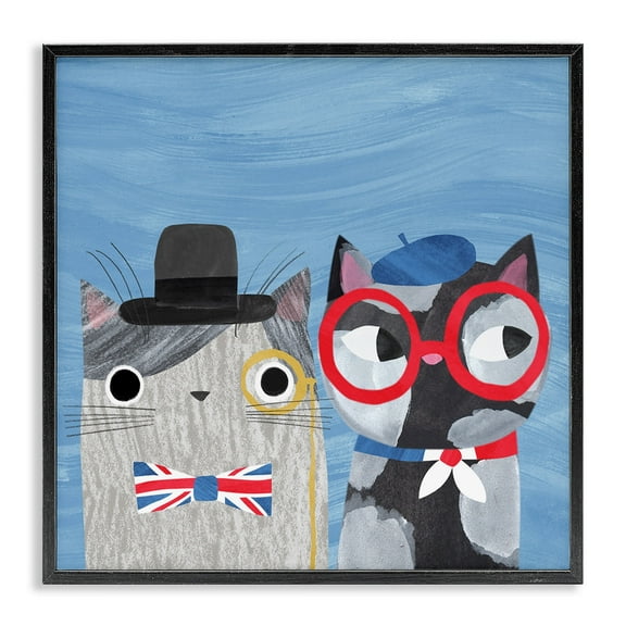 Stupell Industries English & French Cats Black Framed Giclee Art design by Angie Rozelaar, 12 x 12