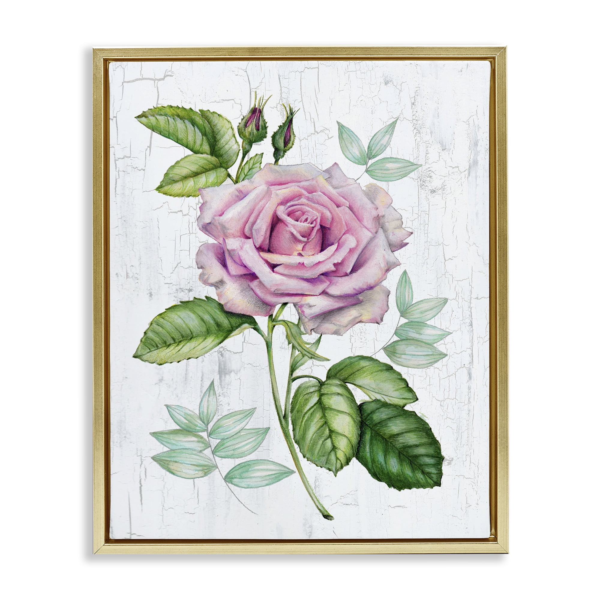 Stupell Industries English Manor Rose Botanical & Floral Painting Gold Floater Framed Canvas Art Print Wall Art, 25 x 31