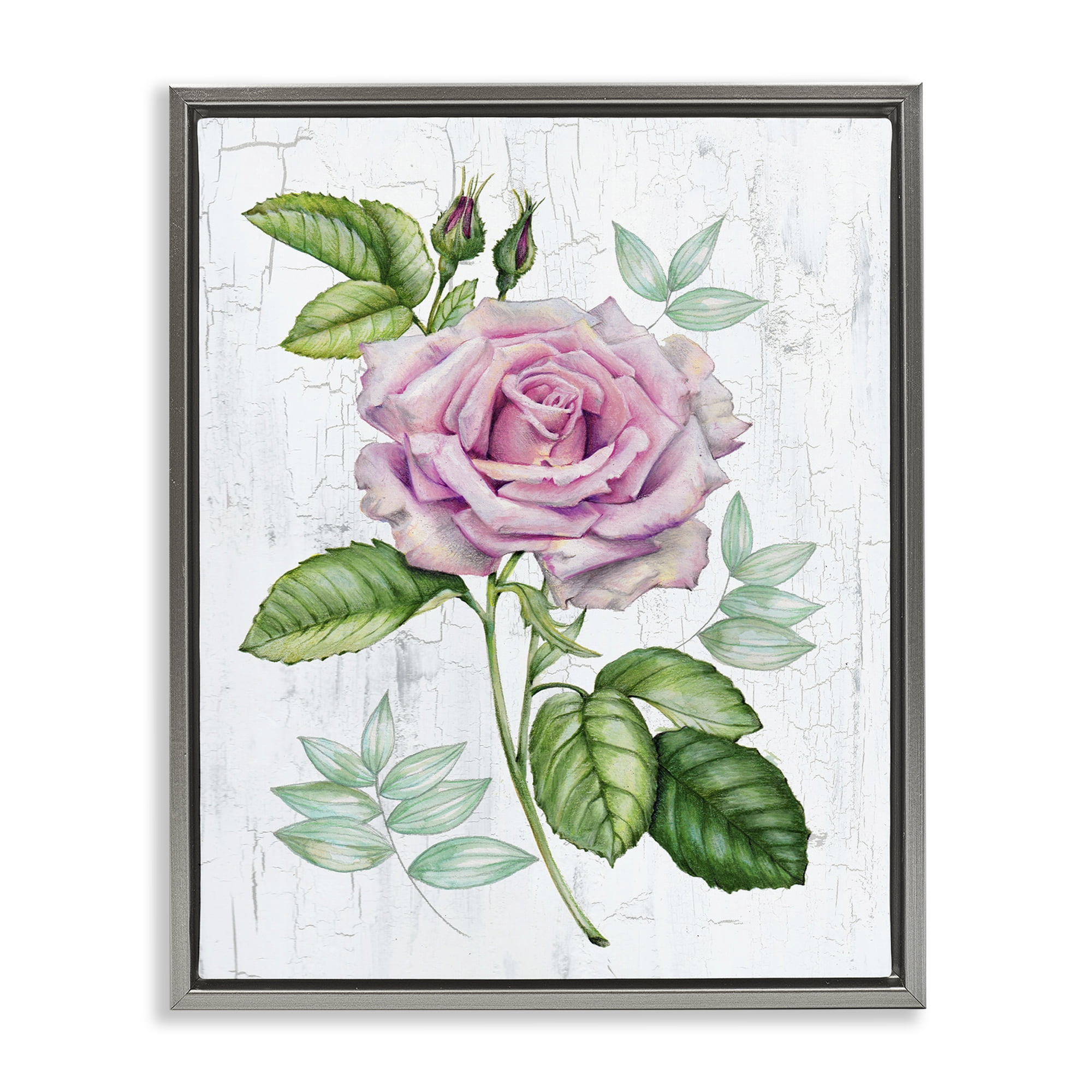 Stupell Industries English Manor Rose Botanical & Floral Painting Gray Floater Framed Canvas Art Print Wall Art, 17 x 21