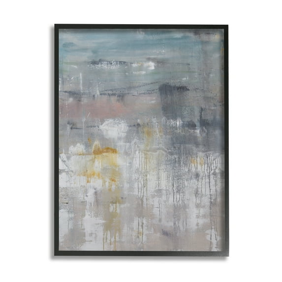 Stupell Industries Enigmatic Paint Drip Contemporary Neutrals Yellow Accent Painting Black Framed Art Print Wall Art, Design by Hilary Winfield