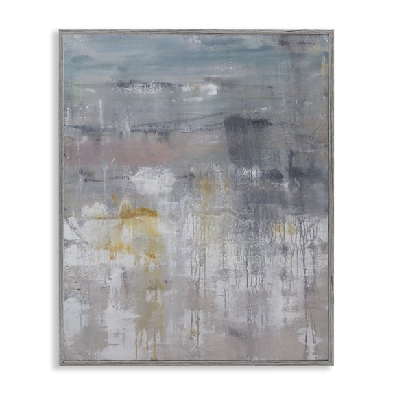 Stupell Industries Contemporary Enigmatic Paint Drip Contemporary Neutrals Yellow Accent Gray Framed Giclee Art, 11 x 14, by Hilary Winfield