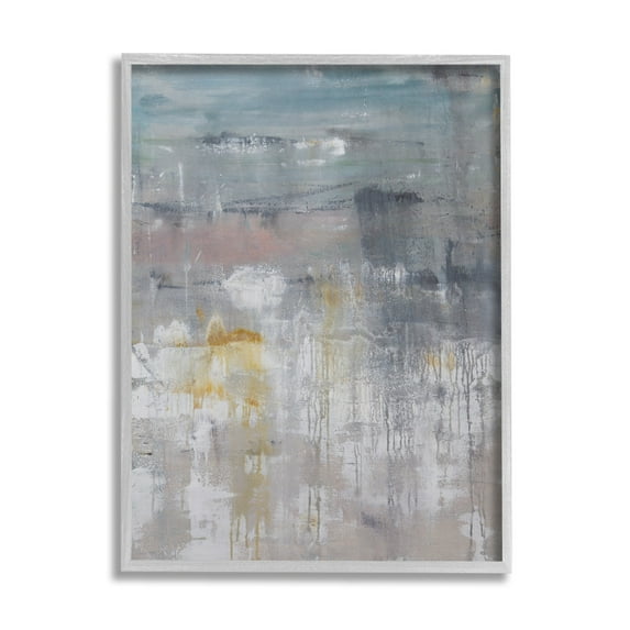Stupell Industries Enigmatic Paint Drip Contemporary Neutrals Yellow Accent Painting Gray Framed Art Print Wall Art, Design by Hilary Winfield