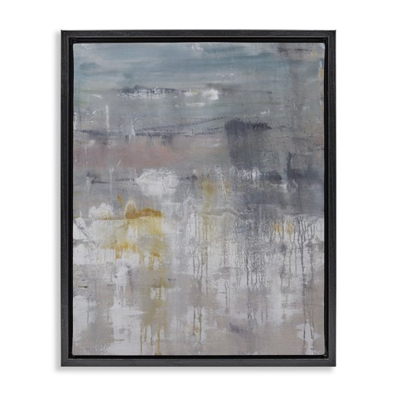 Stupell Industries Contemporary Enigmatic Paint Drip Contemporary Neutrals Yellow Accent Black Floating Frame Canvas Art, 25 x 31, by Hilary Winfield