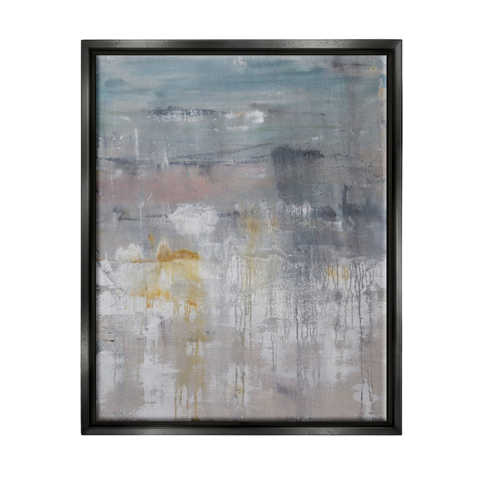 Stupell Industries Enigmatic Paint Drip Contemporary Neutrals Yellow Accent Painting Jet Black Floating Framed Canvas Print Wall Art, Design by Hilary Winfield
