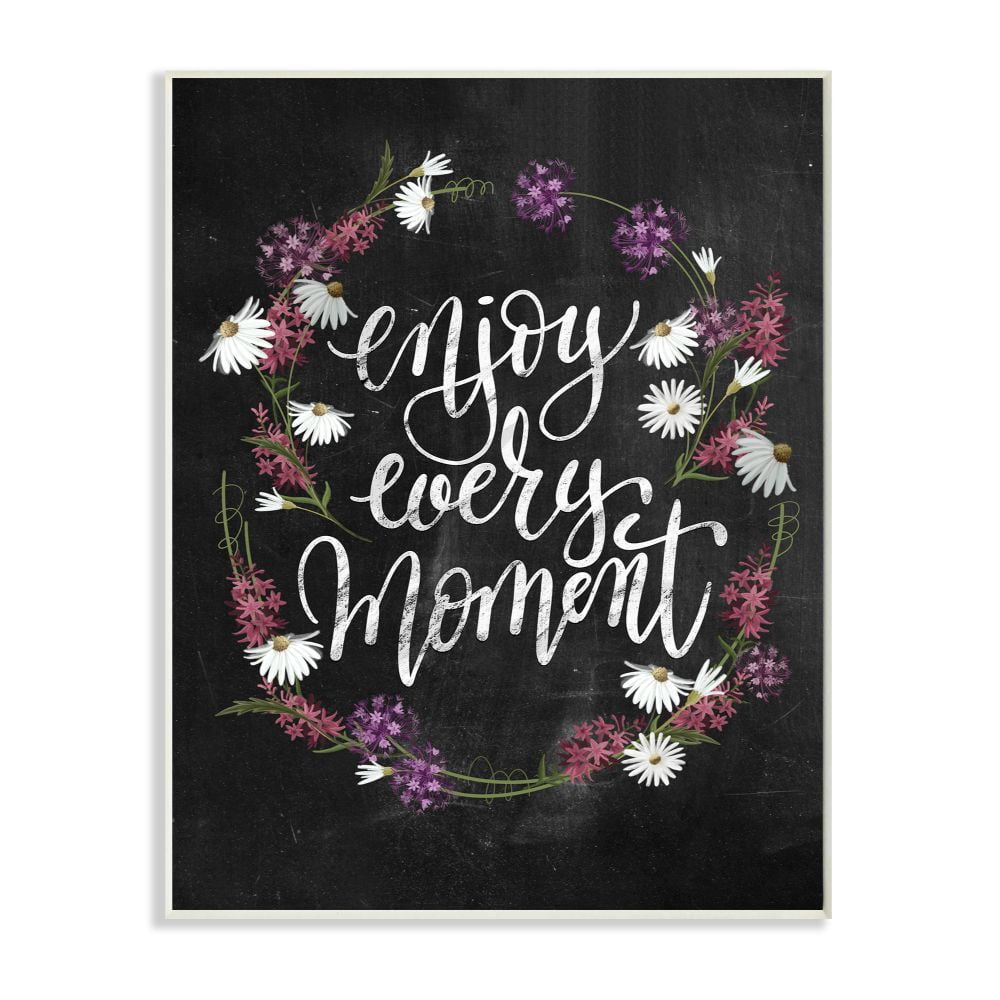 Stupell Industries Enjoy Every Moment Flower Wreath Textured Chalkboard Design Wall Plaque by House Fenway, 13" x 19", Wall Plaque