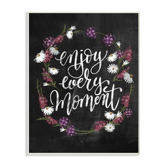 Stupell Industries Enjoy Every Moment Flower Wreath Textured Chalkboard Design Wall Plaque by House Fenway, 13" x 19", Wall Plaque
