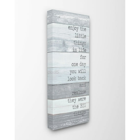 Stupell Industries Enjoy Family Home Inspirational Word Blue Wood Texture Design Canvas Wall Art by Anna Quach