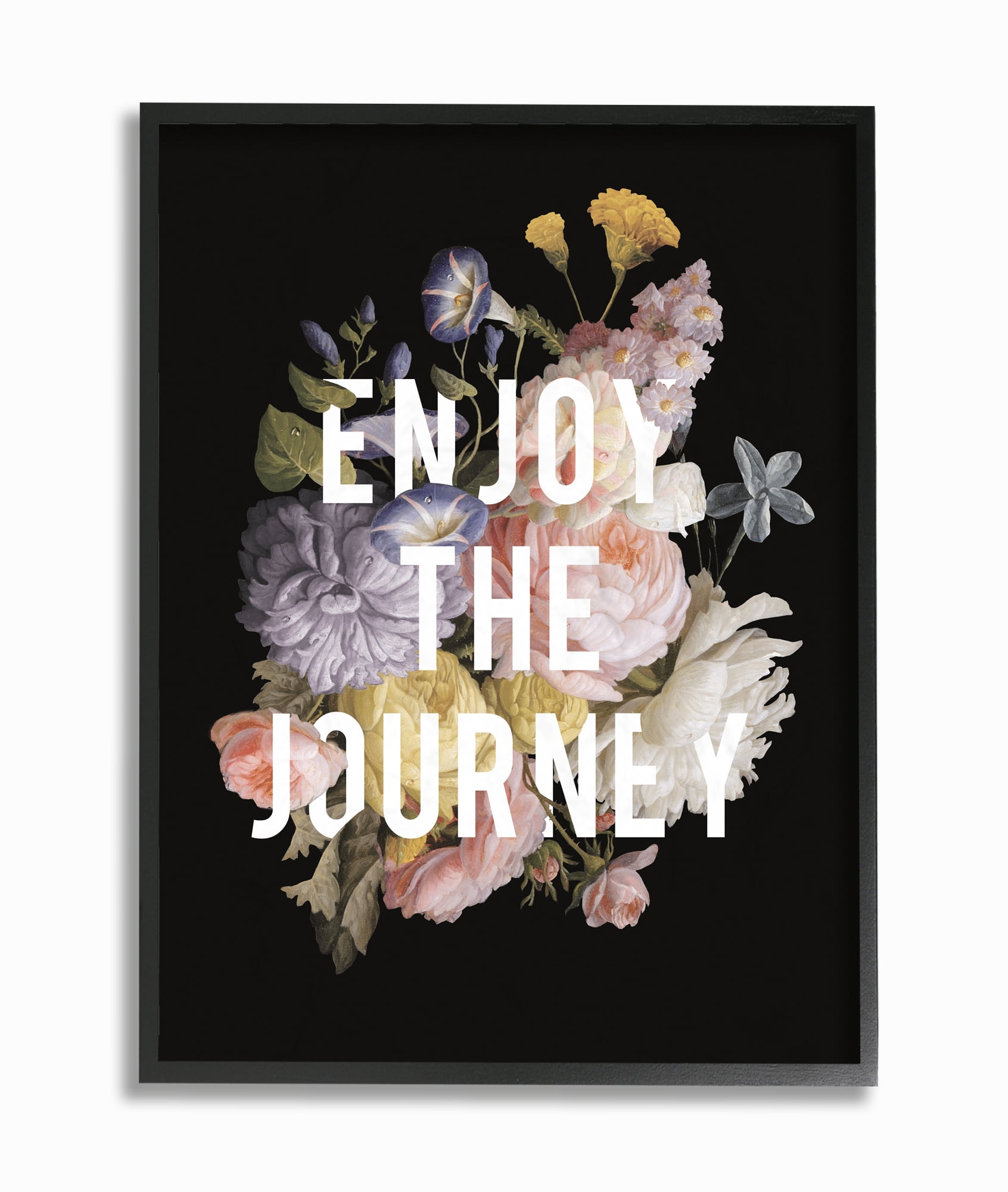 Stupell Industries Enjoy The Journey Flower Bouquet Inspirational Word Design Graphic Art Black Framed Art Print Wall Art, 11x14, by Wild Apple Portfolio