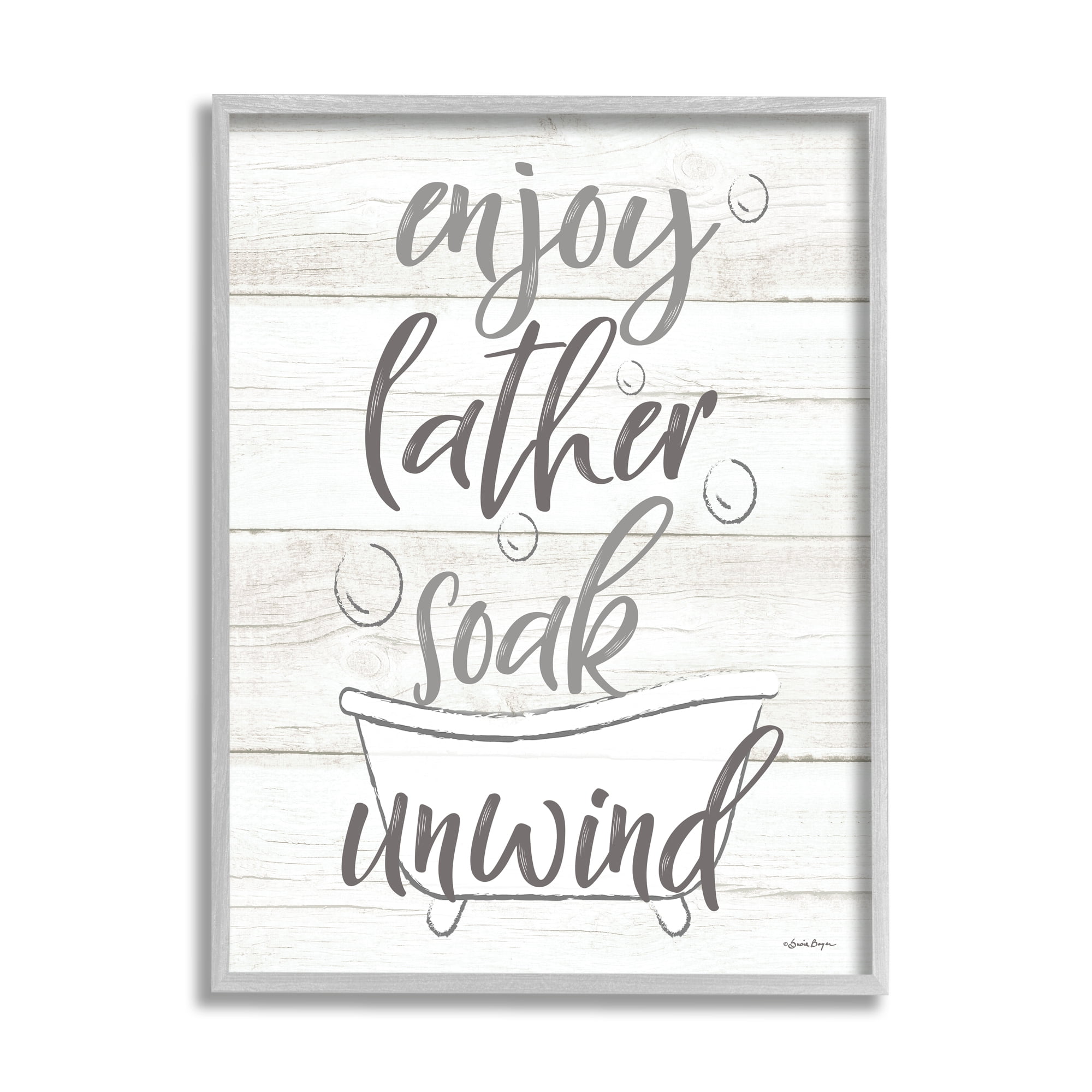 Stupell Industries Enjoy Lather Soak Unwind Bathroom Rustic Typography , 11 x 14, Design by Susie Boyer
