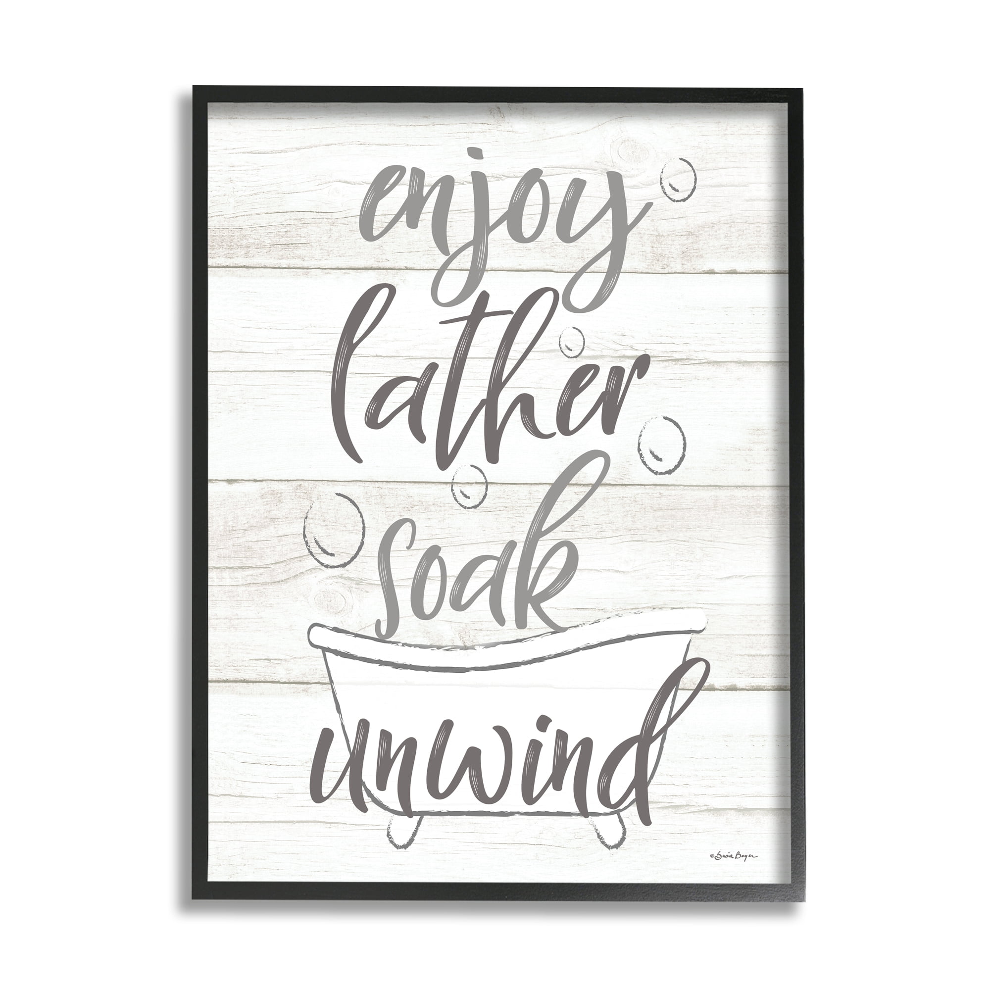 Stupell Industries Enjoy Lather Soak Unwind Bathroom Rustic Typography , 11 x 14, Design by Susie Boyer