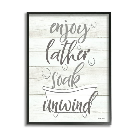 Stupell Industries Enjoy Lather Soak Unwind Bathroom Rustic Typography , 11 x 14, Design by Susie Boyer