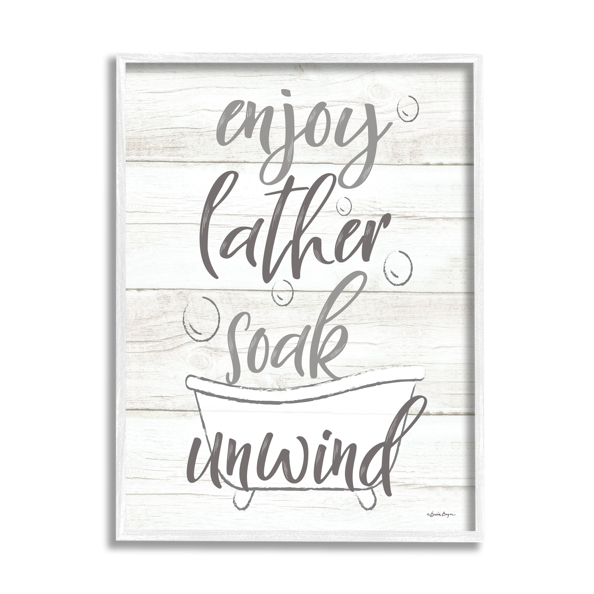 Stupell Industries Enjoy Lather Soak Unwind Bathroom Rustic Typography , 11 x 14, Design by Susie Boyer
