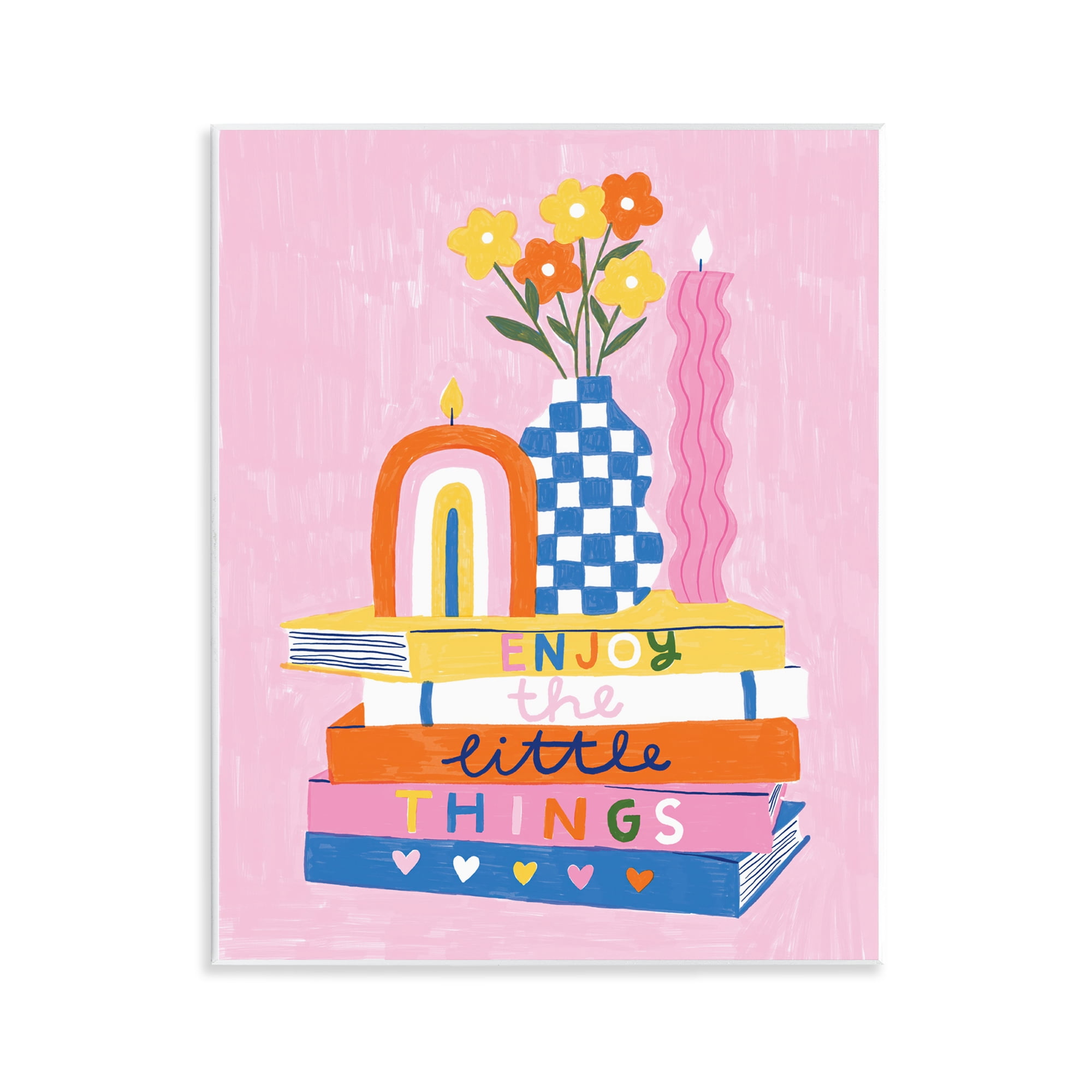 Stupell Industries Enjoy Little Things Bookstack Plants & Flowers Painting Unframed Art Print Wall Art, 11 x 14