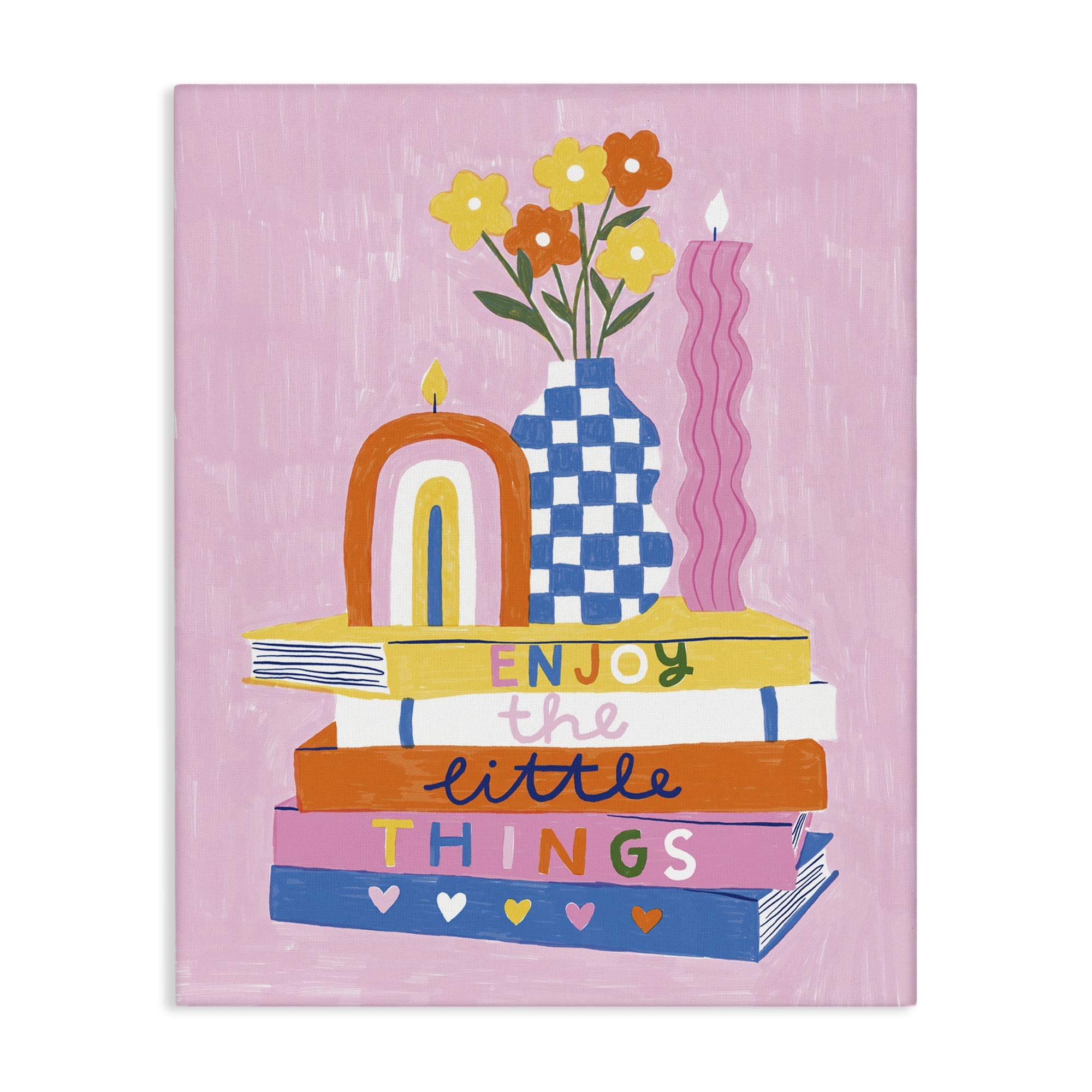 Stupell Industries Enjoy Little Things Bookstack Plants & Flowers Painting Wrapped Canvas Art Print Wall Art, 16 x 20