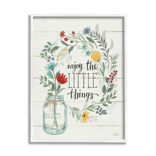 Stupell Industries Enjoy Little Things Motivational Phrase Country Jar Wreath, 11 x 14, Design by Janelle Penner