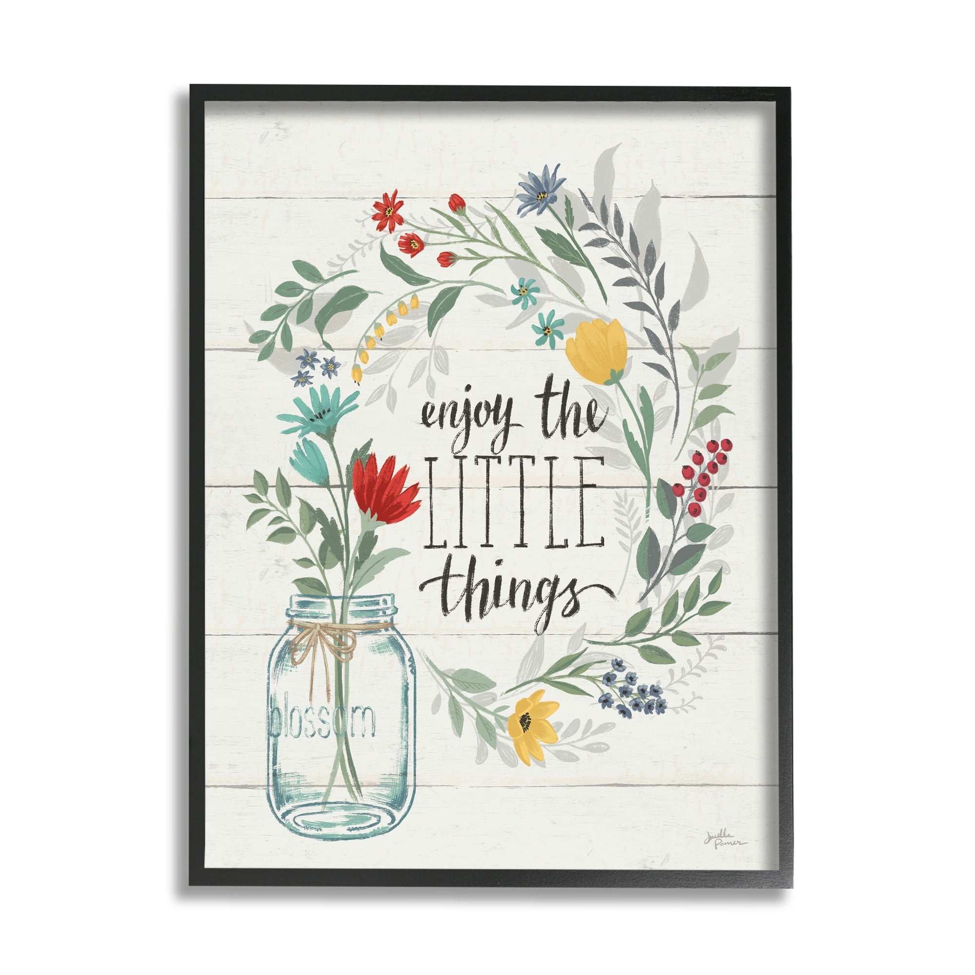 Stupell Industries Enjoy Little Things Motivational Phrase Country Jar Wreath, 11 x 14, Design by Janelle Penner