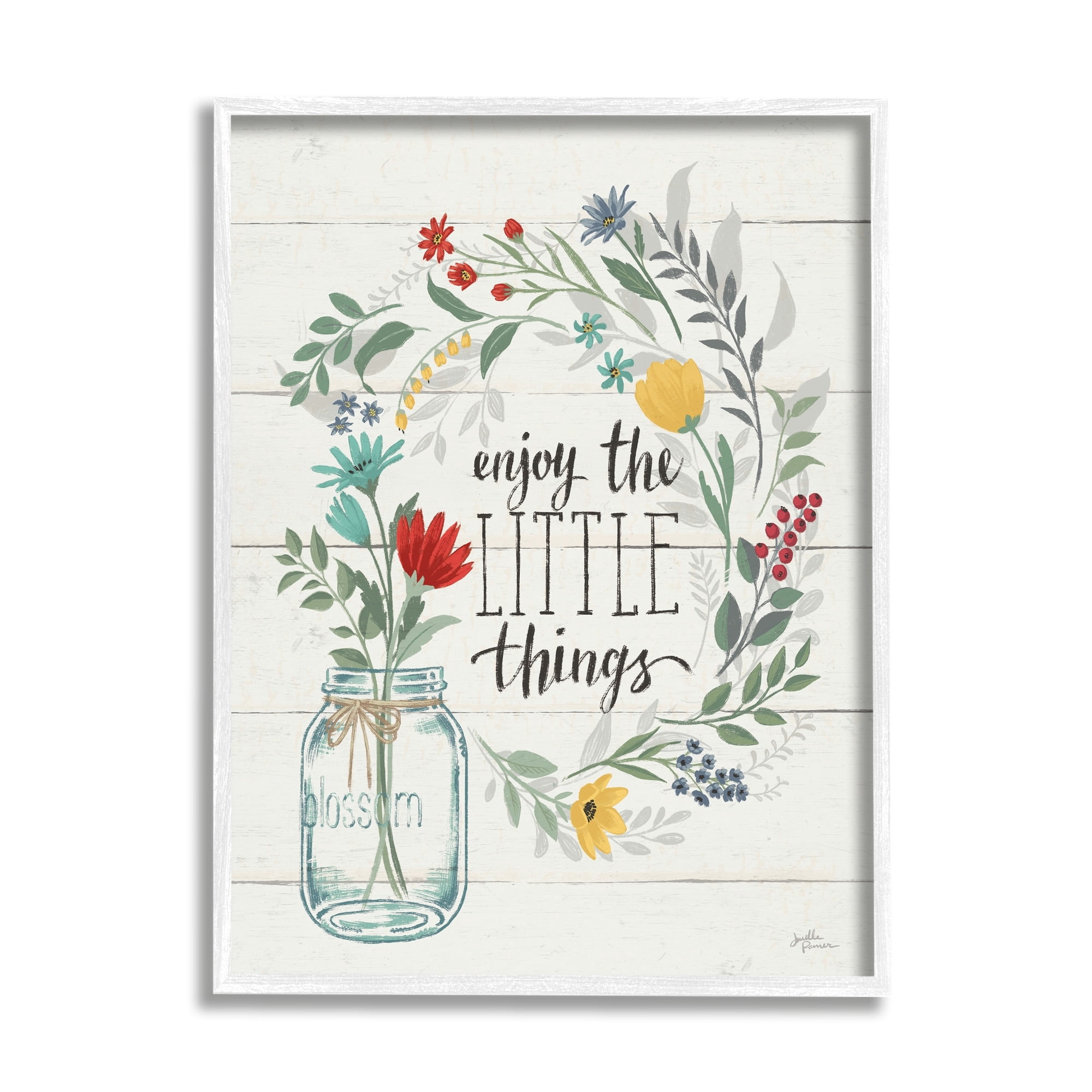 Stupell Industries Enjoy Little Things Motivational Phrase Country Jar Wreath, 16 x 20, Design by Janelle Penner