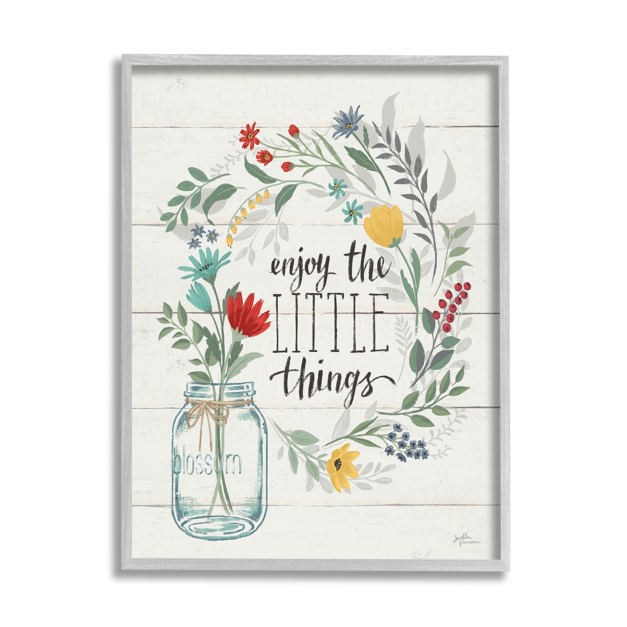 Stupell Industries Enjoy Little Things Motivational Phrase Country Jar Wreath, 16 x 20, Design by Janelle Penner