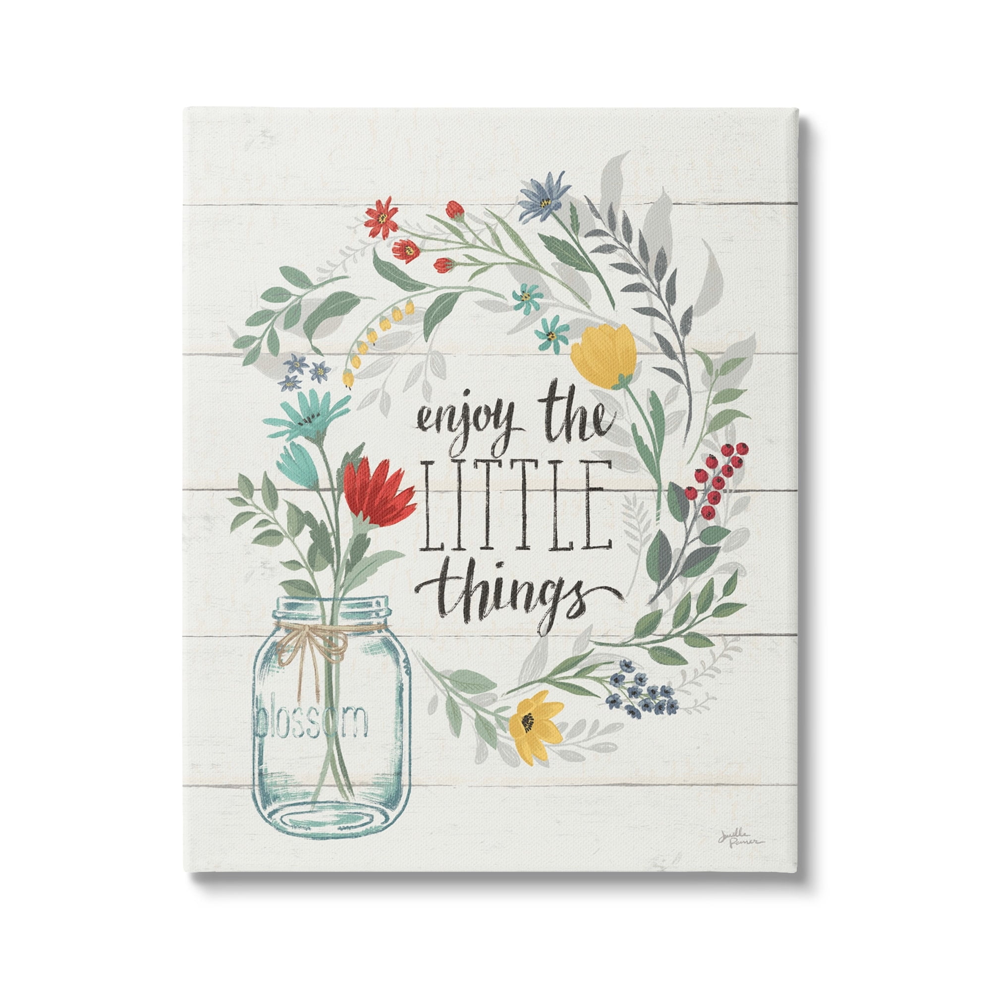 Stupell Industries Enjoy Little Things Motivational Phrase Country Jar Wreath, 16 x 20, Design by Janelle Penner