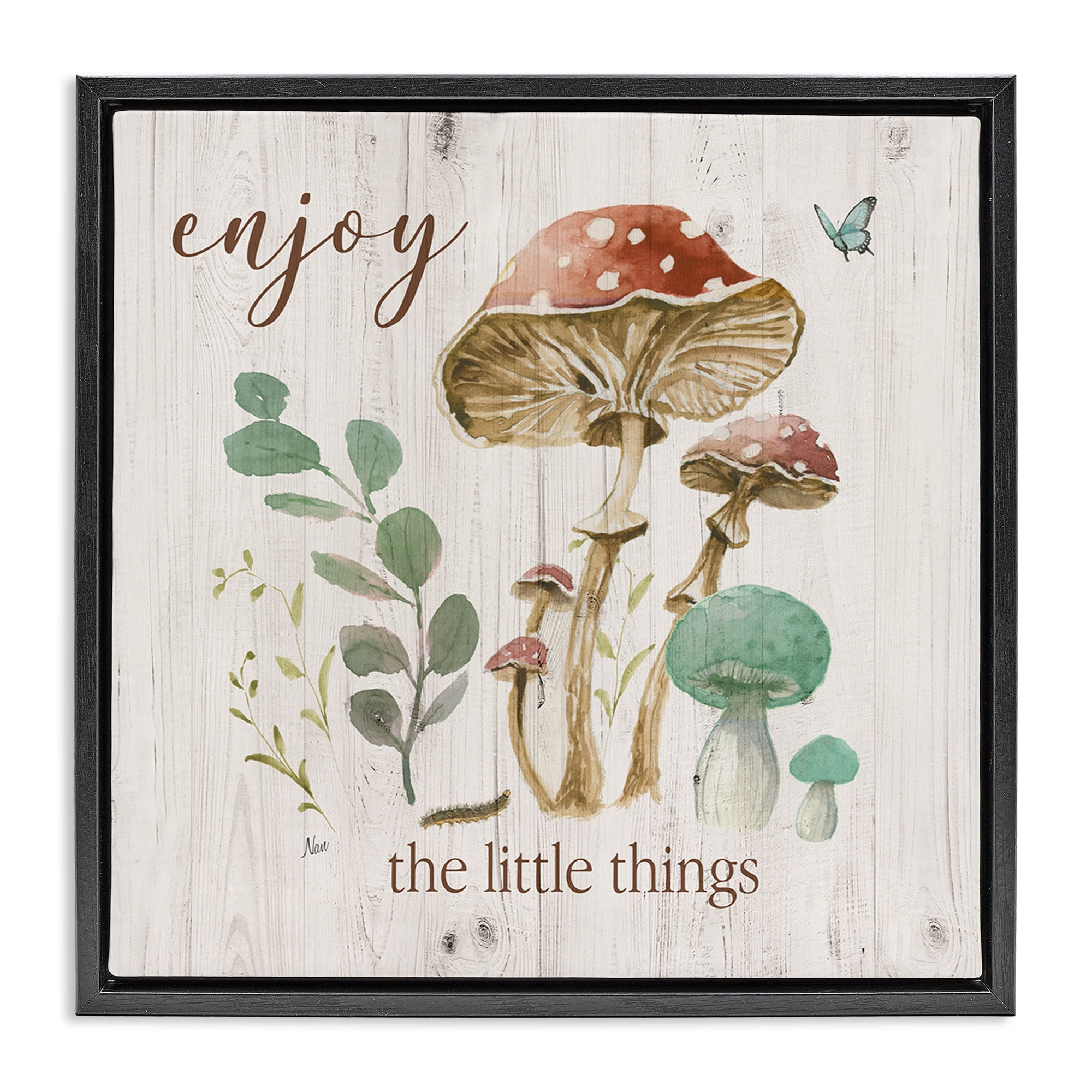 Stupell Industries Enjoy Little Things Plants & Flowers Painting Black Floater Framed Canvas Art Print Wall Art, 25 x 25