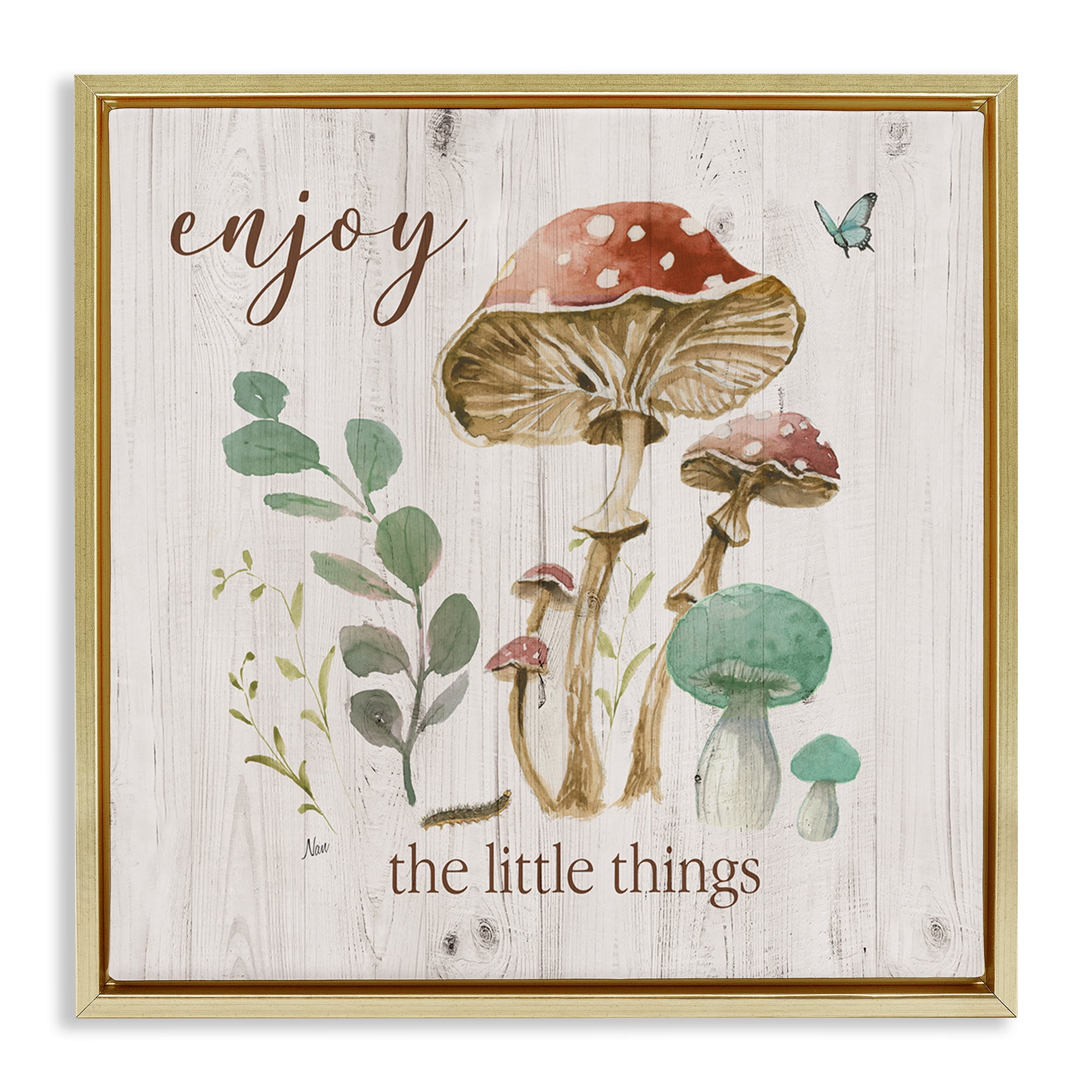 Stupell Industries Enjoy Little Things Plants & Flowers Painting Gold Floater Framed Canvas Art Print Wall Art, 18 x 18