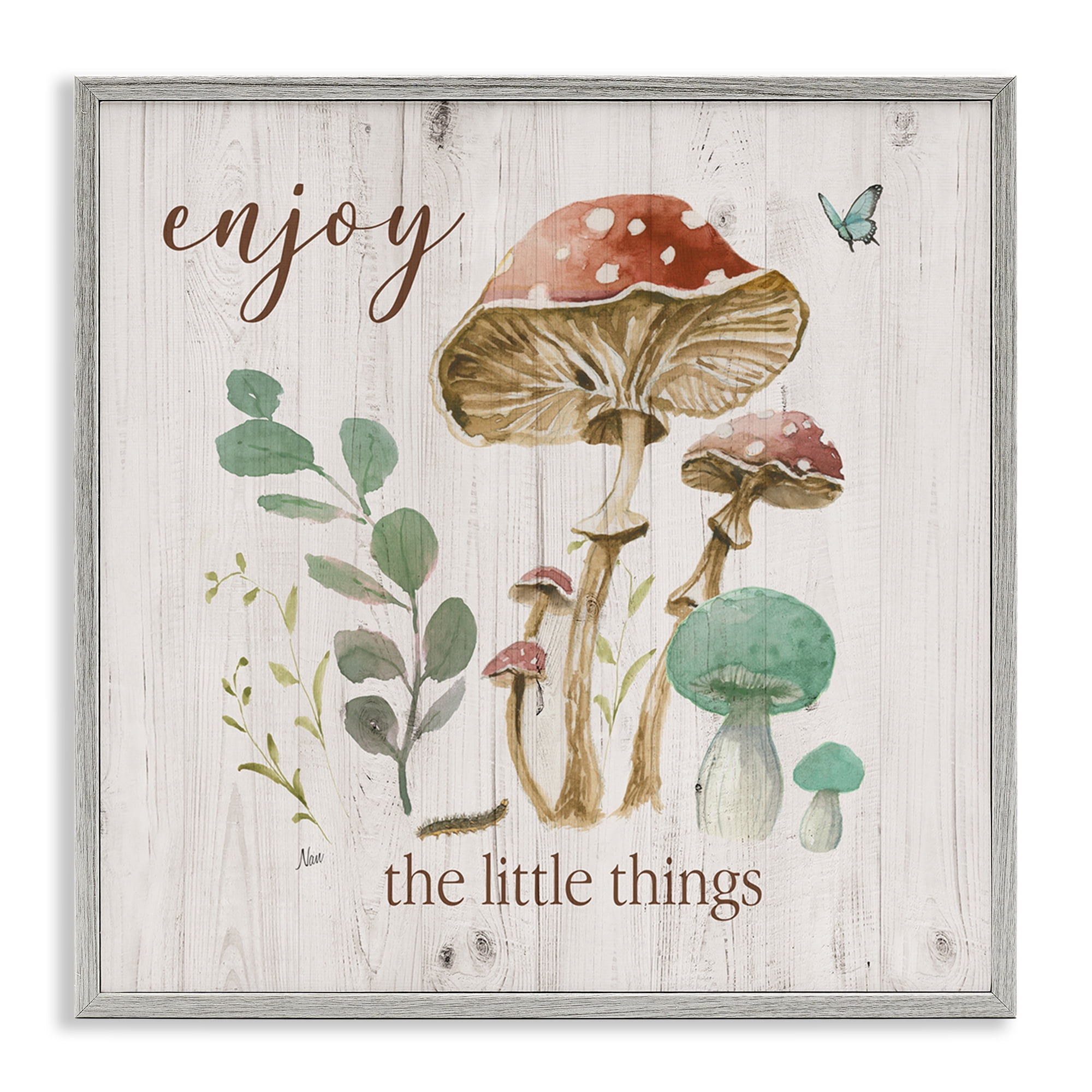 Stupell Industries Enjoy Little Things Plants & Flowers Painting Gray Framed Art Print Wall Art, 12 x 12