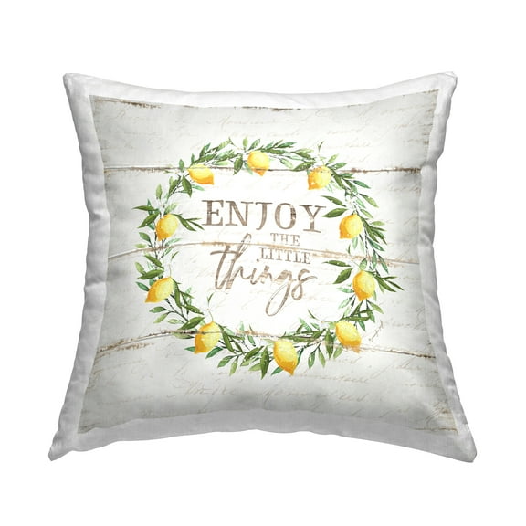 Stupell Industries Enjoy Little Things Rustic Country Lemon Wreath Design by Jennifer Pugh Throw Pillow
