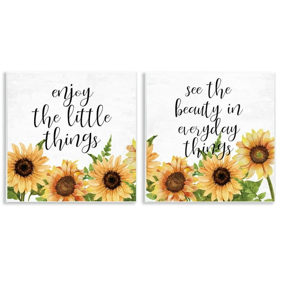 Stupell Industries Enjoy Motivational Sunflowers Quotes and Sayings Painting Unframed Art Print Wall Art, 12 x 12, Set of 2