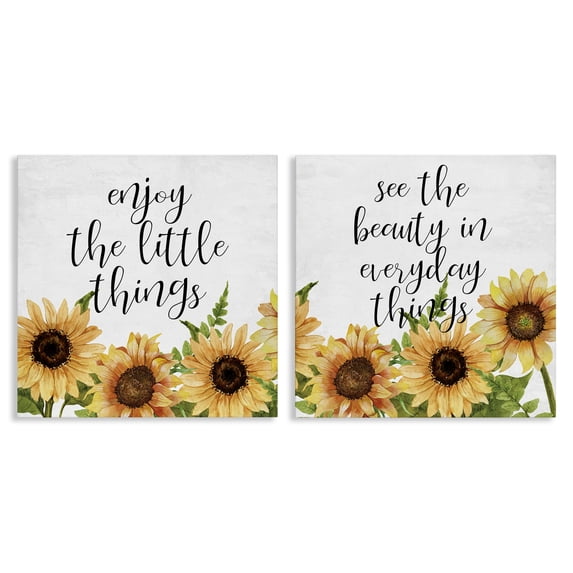 Stupell Industries Enjoy Motivational Sunflowers Quotes and Sayings Painting Wrapped Canvas Canvas Art Print Wall Art, 24 x 24, Set of 2