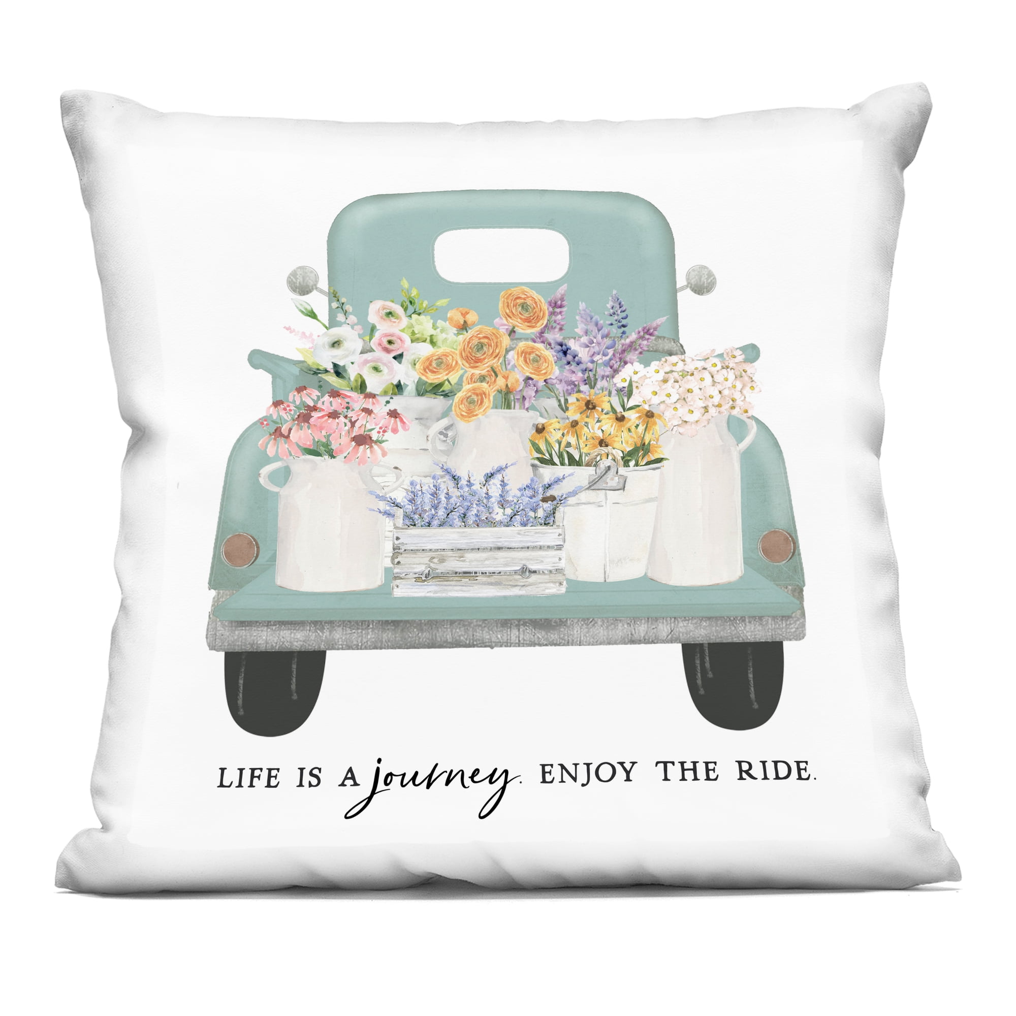 Stupell Industries Enjoy Ride Floral Truck Decorative Printed Throw Pillow, design by Lettered and Lined