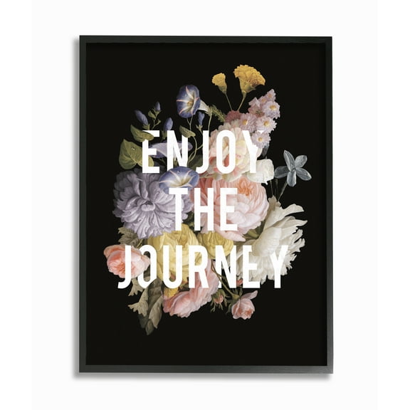 Stupell Industries Enjoy The Journey Flower Bouquet Inspirational Word Design Graphic Art Black Framed Art Print Wall Art, 16x20, by Wild Apple Portfolio