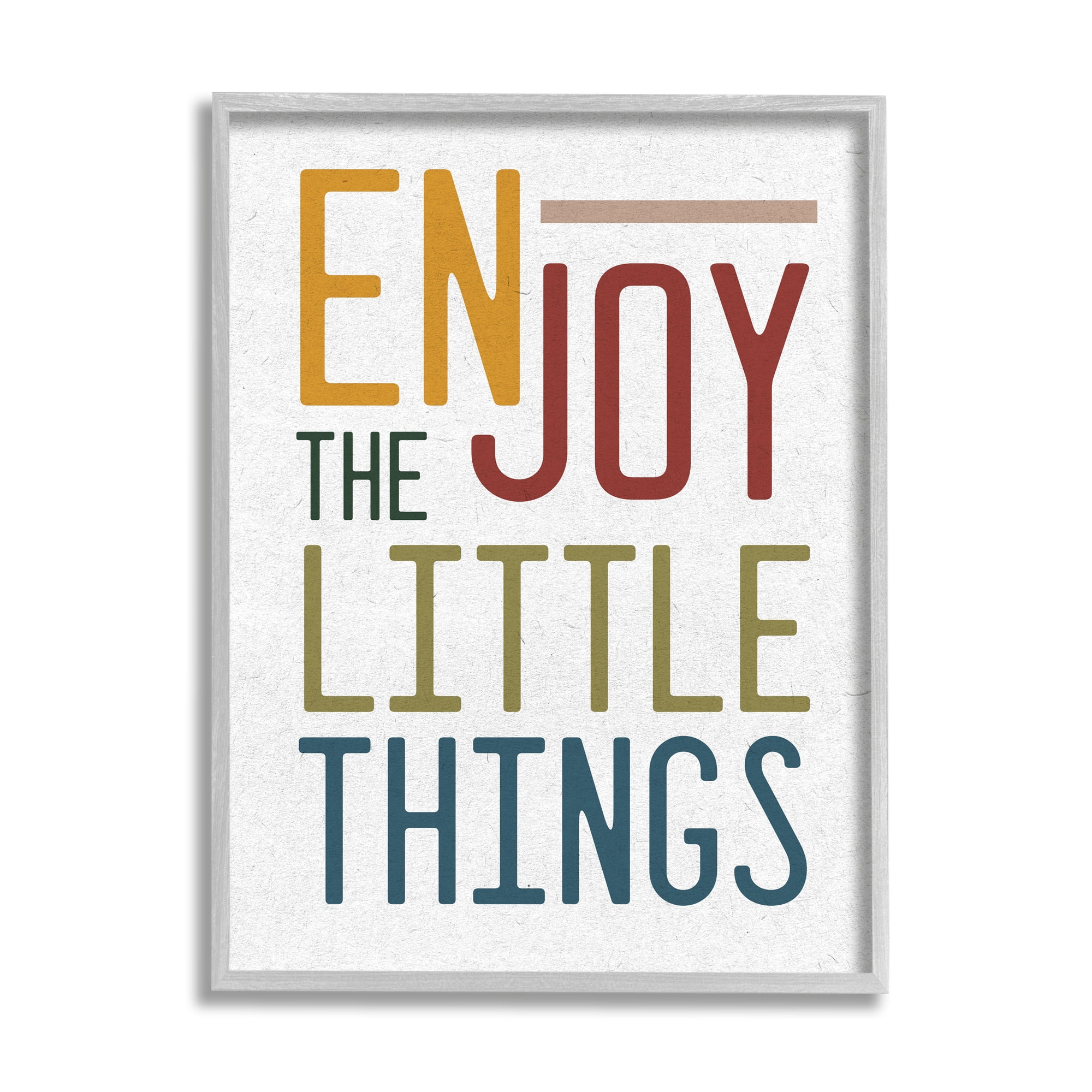 Stupell Industries Enjoy The Little Things Quote Blue Red Typography Inspirational Painting Gray Framed Art Print Wall Art, 11 x 14