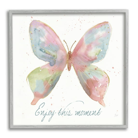 Stupell Industries Enjoy This Moment Butterfly Animals & Insects Painting Gray Framed Art Print Wall Art, 12 x 12