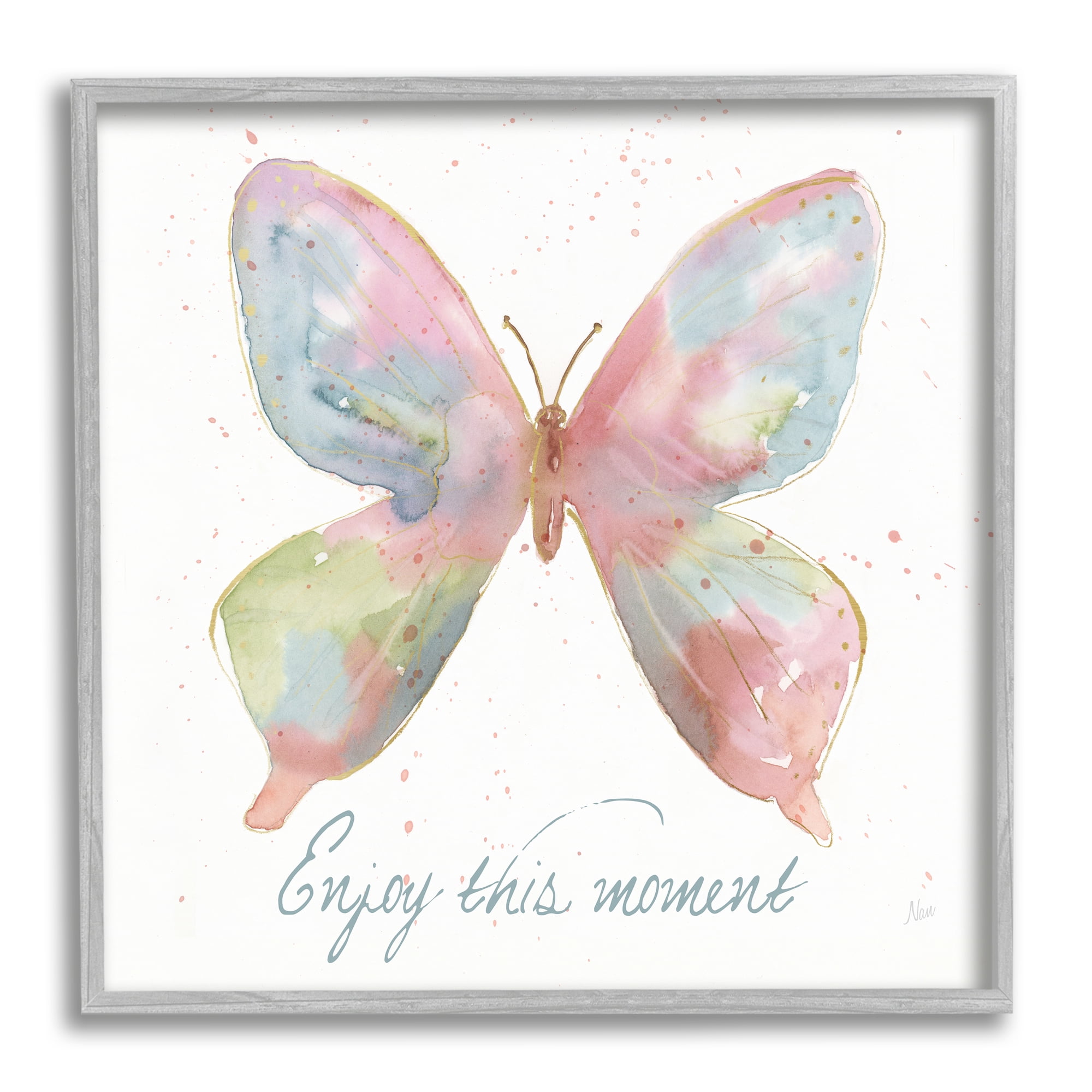 Stupell Industries Enjoy This Moment Butterfly Animals & Insects Painting Gray Framed Art Print Wall Art, 24 x 24