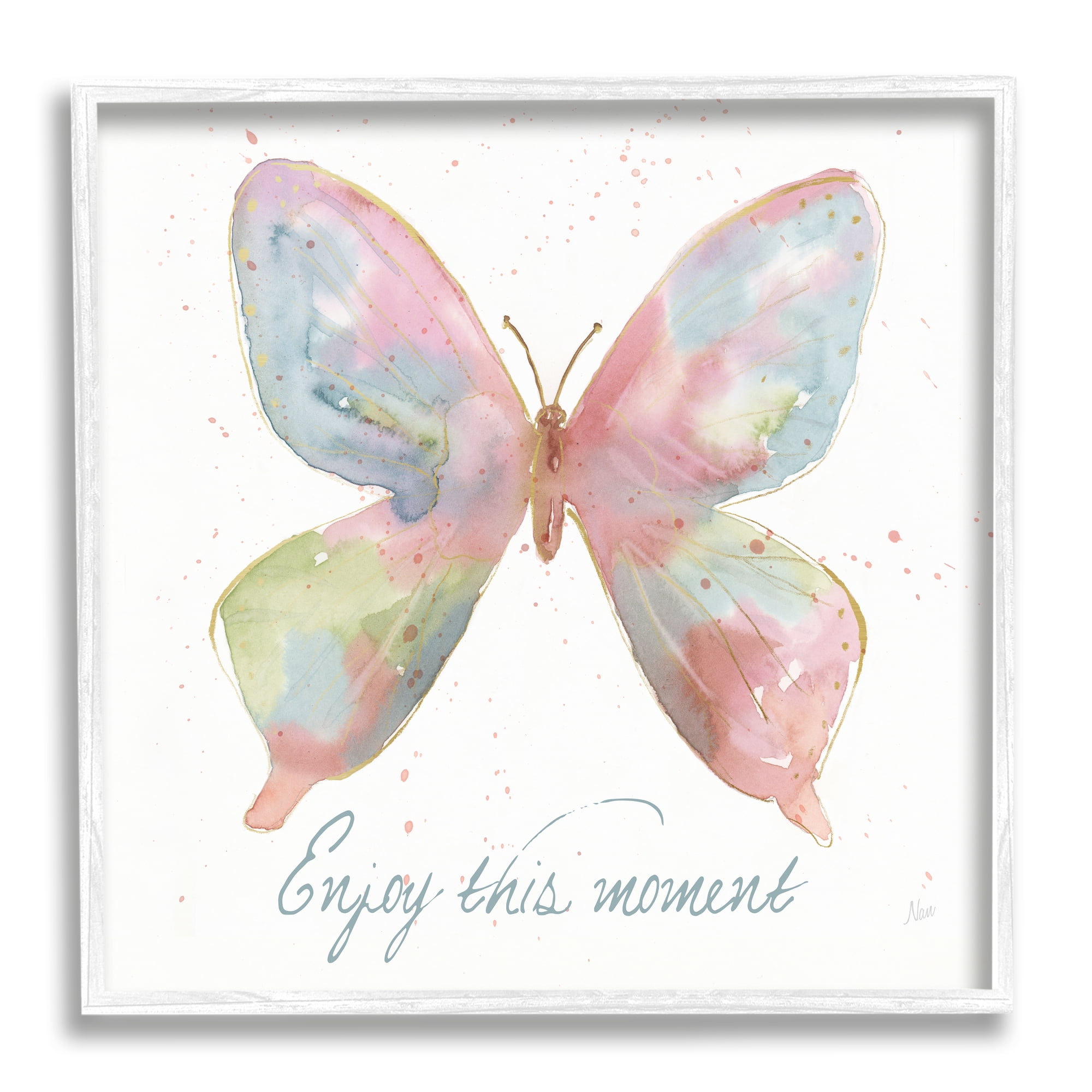 Stupell Industries Enjoy This Moment Butterfly Animals & Insects Painting White Framed Art Print Wall Art, 24 x 24