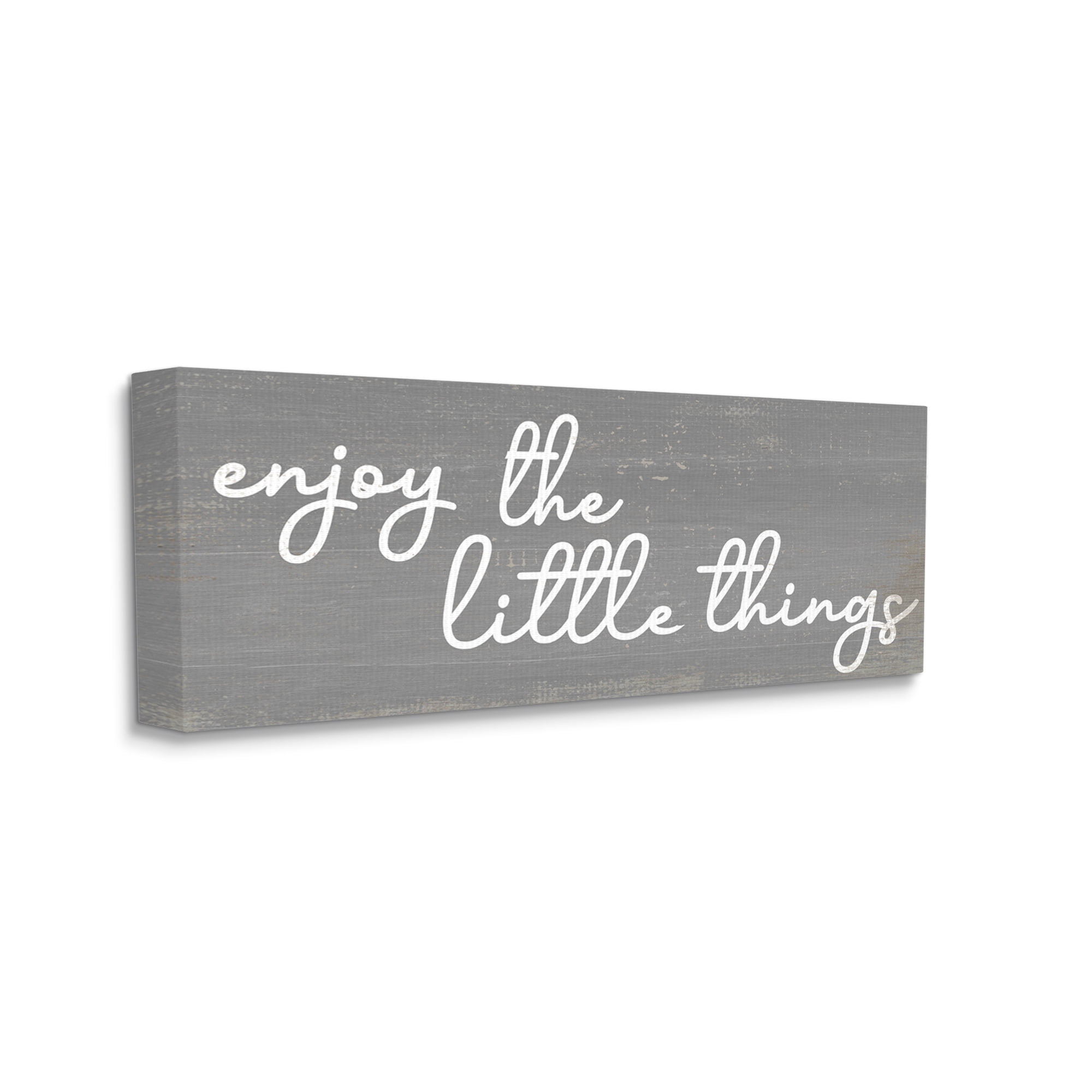 Stupell Industries Enjoy the Little Things Phrase Cursive Grey White Inspirational Painting Gallery Wrapped Canvas Art Print Wall Art, 13 x 30
