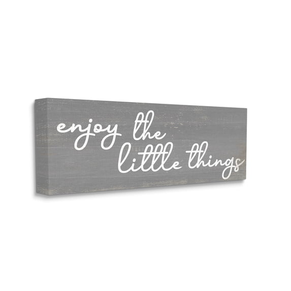 Stupell Industries Enjoy the Little Things Phrase Cursive Grey White Inspirational Painting Gallery Wrapped Canvas Art Print Wall Art, 20 x 48