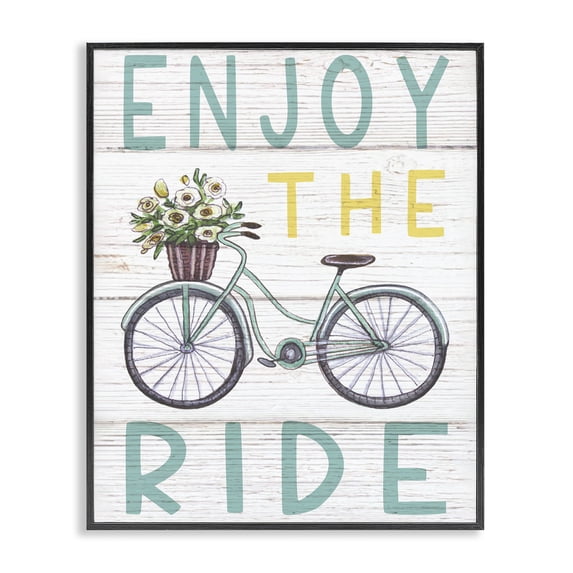 Stupell Industries French Country Enjoy the Ride Phrase Flower Basket Bicycle Black Framed Giclee Art, 16 x 20, by Elizabeth Tyndall