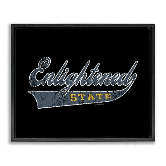 Stupell Industries Enlightened State Varsity Text & Numbers Painting Black Floater Framed Canvas Art Print Wall Art, 21 x 17