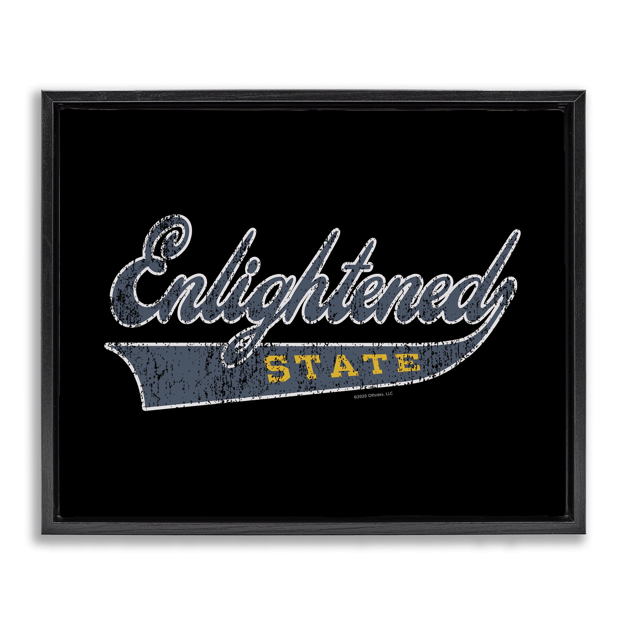 Stupell Industries Enlightened State Varsity Text & Numbers Painting Black Floater Framed Canvas Art Print Wall Art, 31 x 25