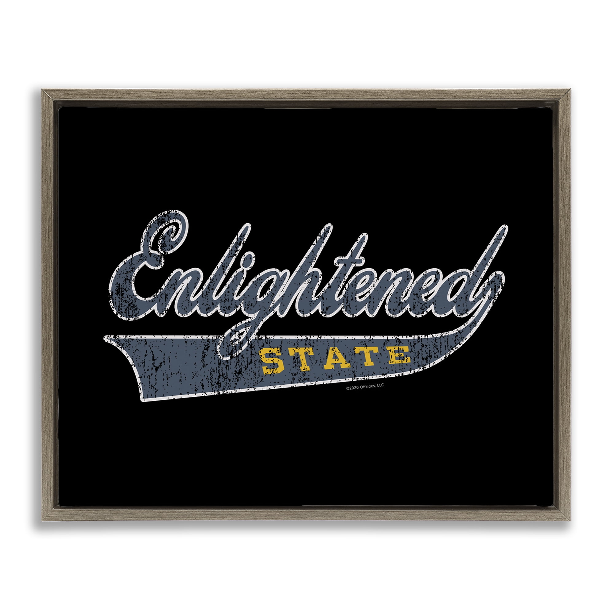 Stupell Industries Enlightened State Varsity Text & Numbers Painting Brown Floater Framed Canvas Art Print Wall Art, 31 x 25