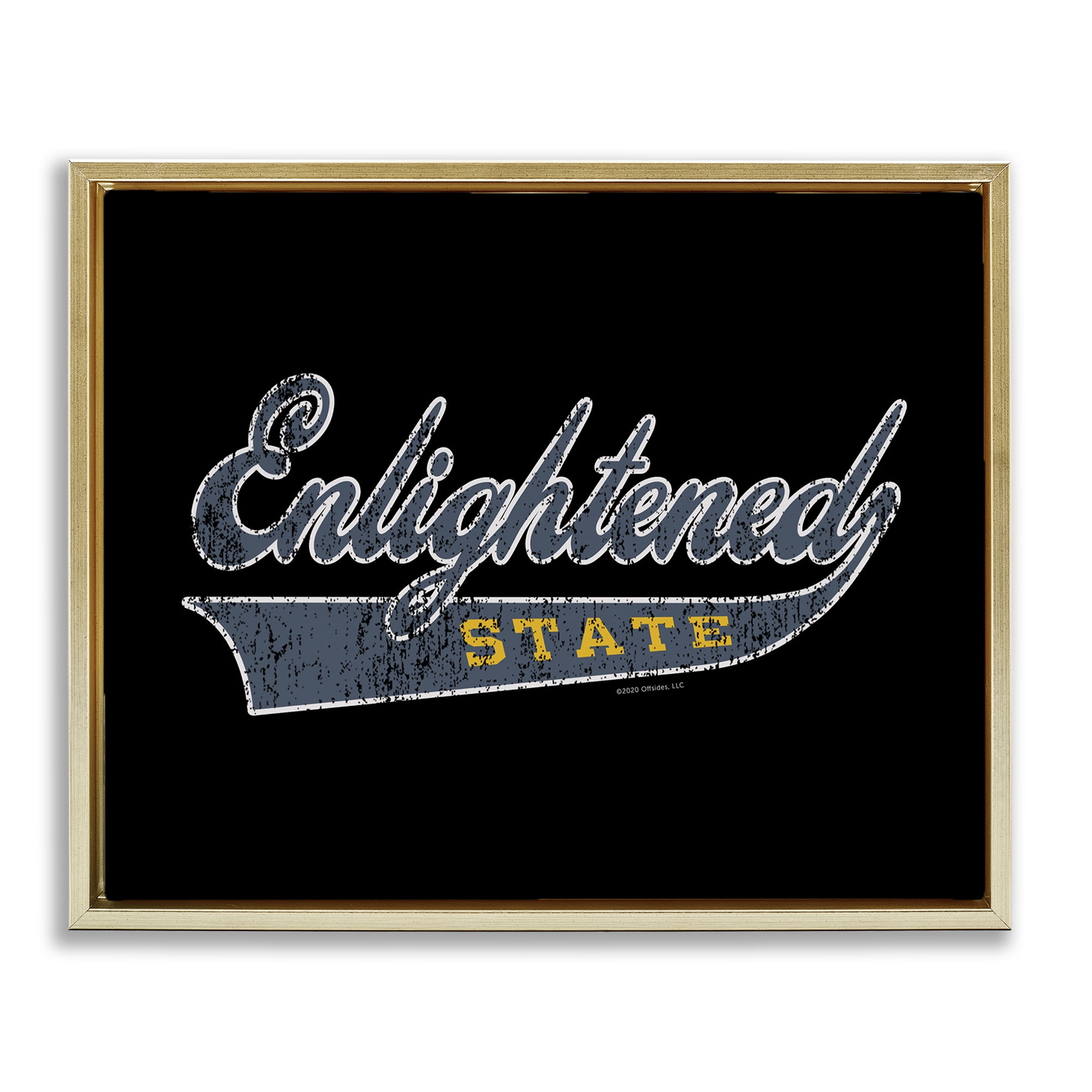 Stupell Industries Enlightened State Varsity Text & Numbers Painting Gold Floater Framed Canvas Art Print Wall Art, 21 x 17