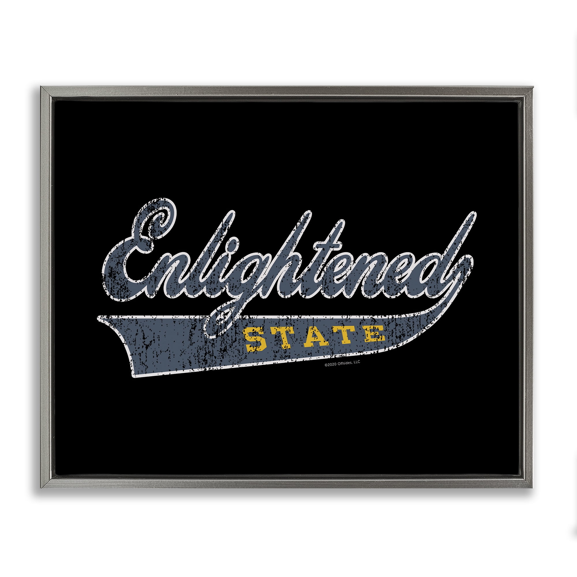 Stupell Industries Enlightened State Varsity Text & Numbers Painting Gray Floater Framed Canvas Art Print Wall Art, 31 x 25