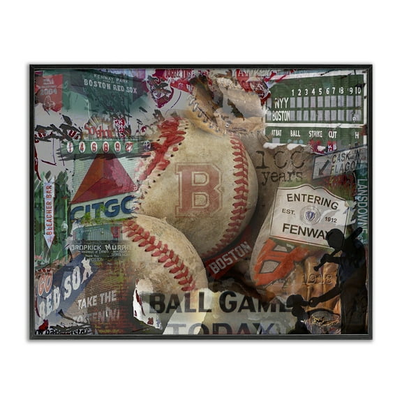 Stupell Industries Entering Fenway Baseball Collage Sports Painting Black Framed Art Print Wall Art, 14 x 11