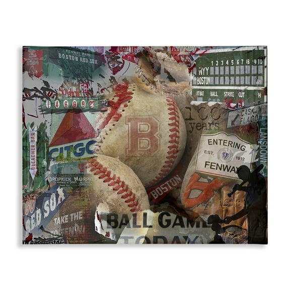 Stupell Industries Entering Fenway Baseball Collage Sports Painting Wrapped Canvas Art Print Wall Art, 20 x 16