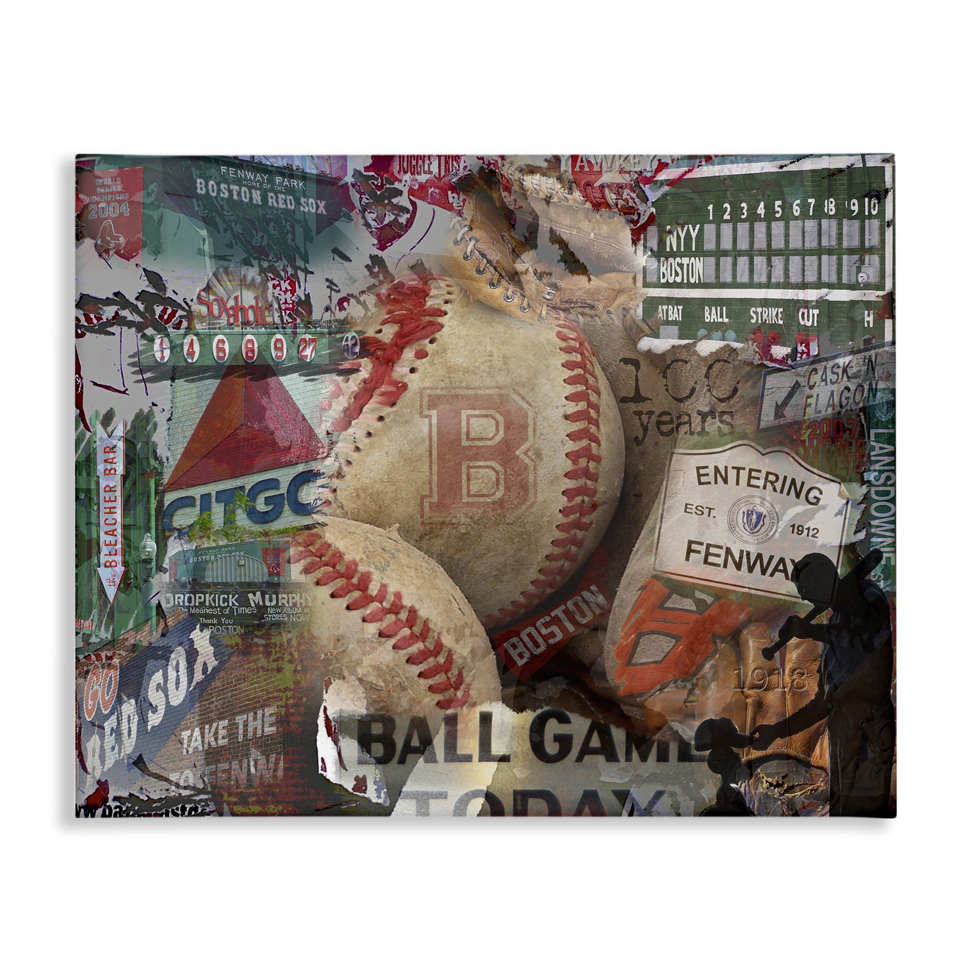 Stupell Industries Entering Fenway Baseball Collage Sports Painting Wrapped Canvas Art Print Wall Art, 48 x 36