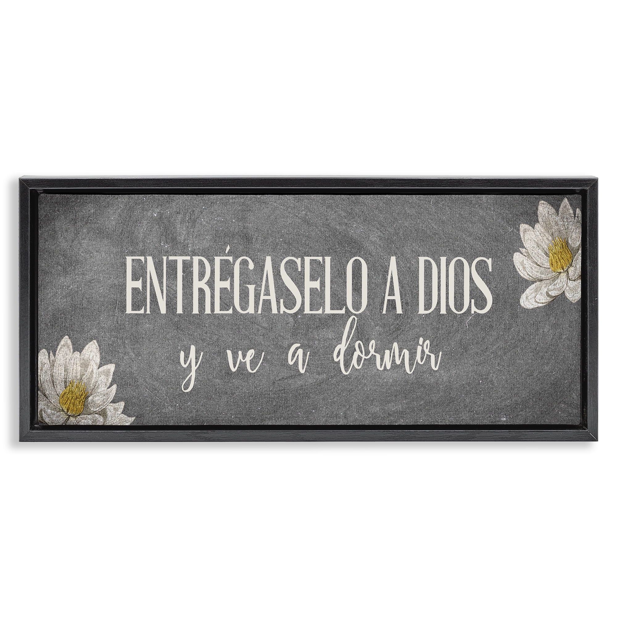 Stupell Industries Entrégaselo a Dios y Descansa Religious Quotes and Sayings Painting Black Floater Framed Art Print Wall Art, 31 x 14
