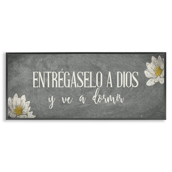 Stupell Industries Entrégaselo a Dios y Descansa Religious Quotes and Sayings Painting Black Framed Art Print Wall Art, 24 x 10