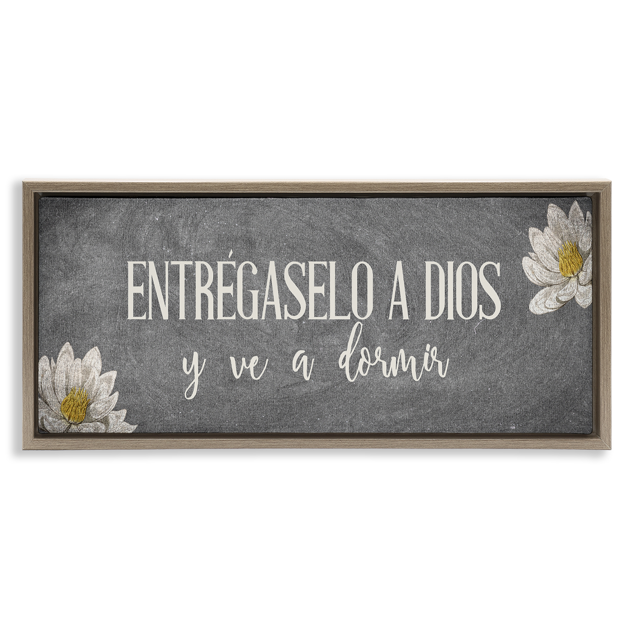 Stupell Industries Entrégaselo a Dios y Descansa Religious Quotes and Sayings Painting Brown Floater Framed Art Print Wall Art, 31 x 14