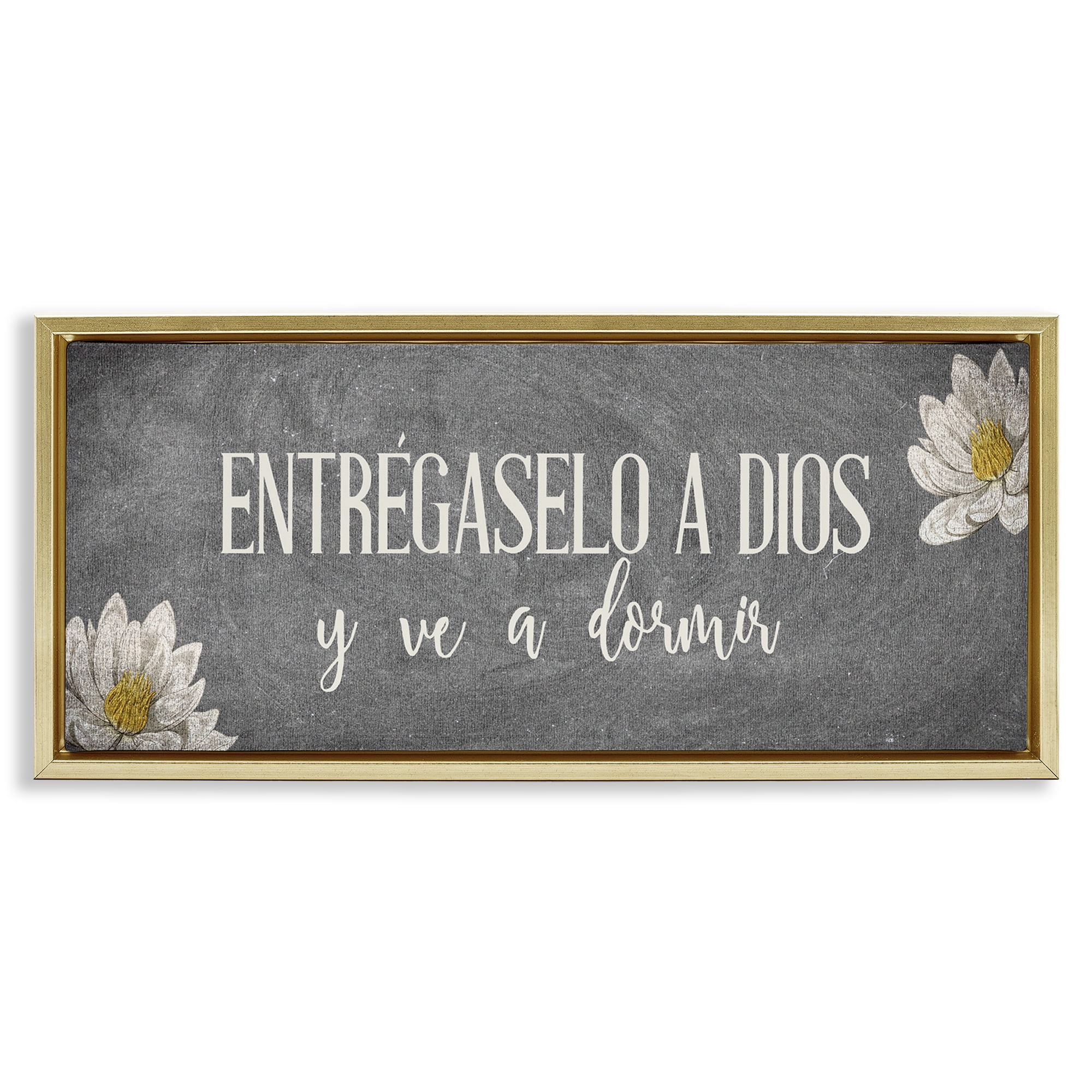 Stupell Industries Entrégaselo a Dios y Descansa Religious Quotes and Sayings Painting Gold Floater Framed Art Print Wall Art, 25 x 11